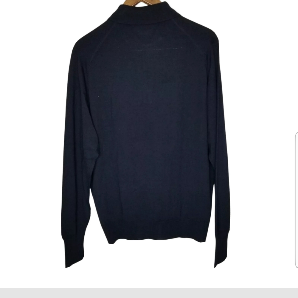 John Smedley Polo Longsleeves Sweater Pure Wool Size XL Navy Blue - Picture 3 of 9